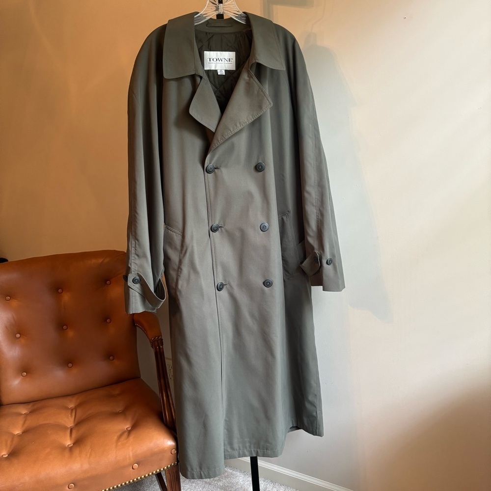 Vintage London Fog Olive Trench Coat Classic Double-Breasted Design Wool Lined